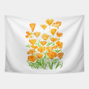 orange California poppy watercolor painting Tapestry