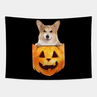 Corgi Dog In Pumpkin Pocket Halloween Tapestry
