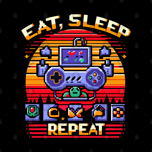 EAT SLEEP,  GAME REPEAT in retro futuristic style by XYDstore