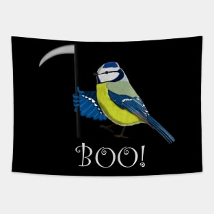 Blue Tit Scythe Bird Funny Halloween Ornithologist Gift Tapestry