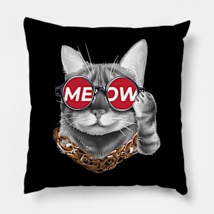 cat wearing meow sunglasses Pillow