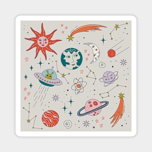 Cute doodle retro Space print Magnet