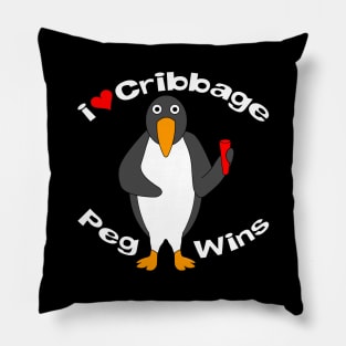 Cribbage Peg Wins White Text Pillow