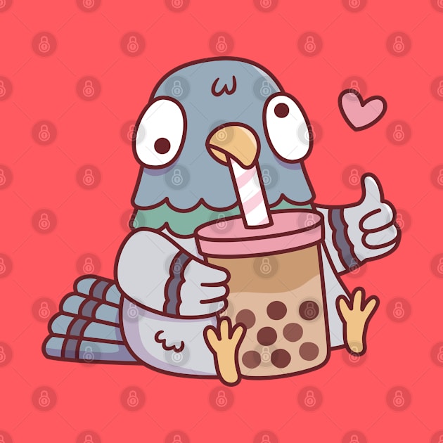 Cute Pigeon Loves Boba Tea by rustydoodle