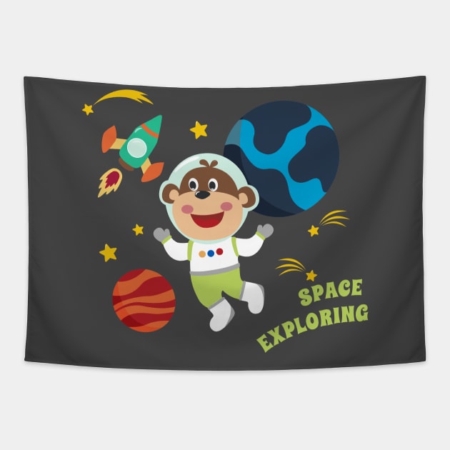 Space monkey or astronaut in a space suit with cartoon style Tapestry by KIDS APPAREL