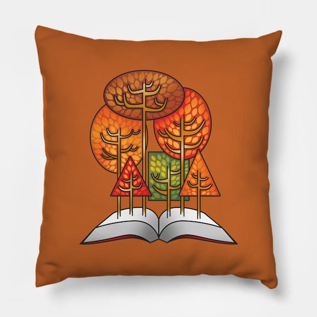 Book Lover - Fall Trees Growing From Open Book Pillow by toddsimpson