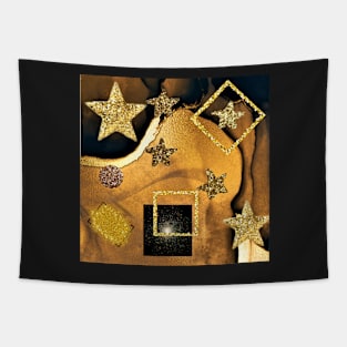 Abstract Black and Gold Collage Tapestry