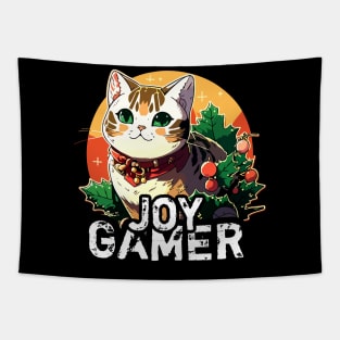 Kawaii Gamer Christmas Cat Tapestry