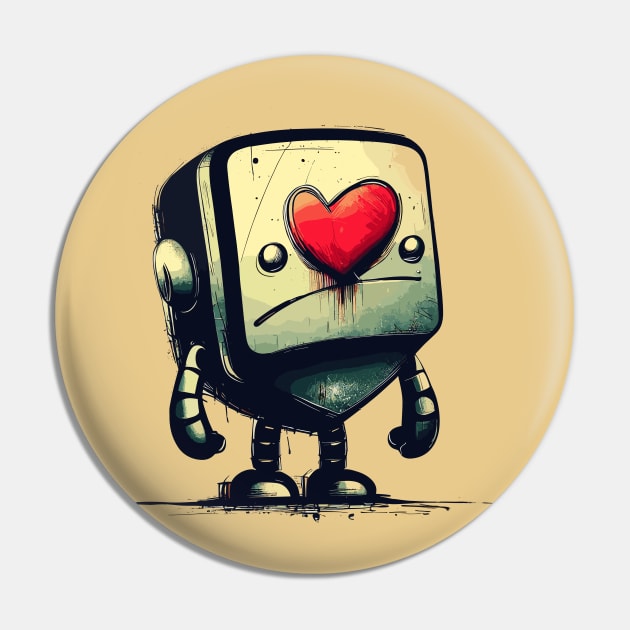 Cute clumsy sad valentine retro robot Pin by TomFrontierArt