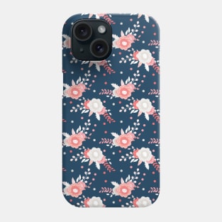 Pink Dark Blue Pastel Color Flower Pattern Phone Case