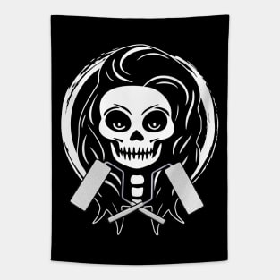 Female Decorator Skull and Paint Roller White Logo Tapestry