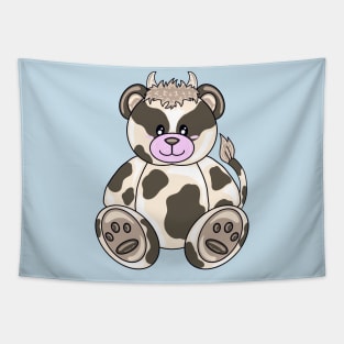 Cow Bear With Blue Background Tapestry