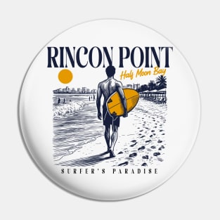 Vintage Surfing Rincon Point Half Moon Bay, California // Retro Surfer Sketch // Surfer's Paradise Pin