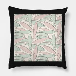 Traditional Portuguese icon. Colored sardines with geometric patterns. Seamless fish pattern Pillow