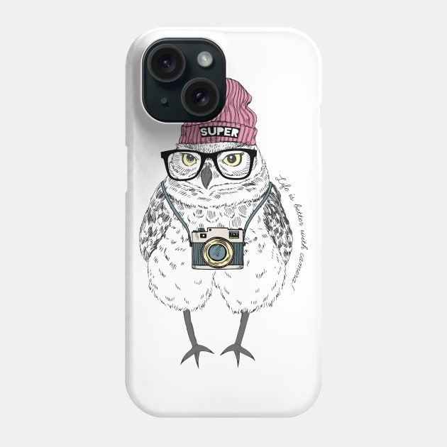 Owl with photo camera Phone Case by AnimalsFashion