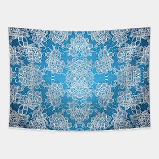 Abstract White and Blue Geometric Pattern Tapestry