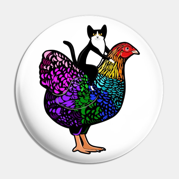 Rainbow Chicken Ride Pin by KilkennyCat Art