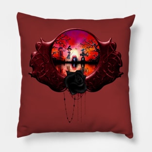 Little witch with crow in the night Pillow