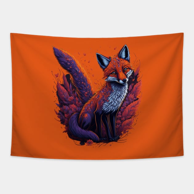 Clever fox Ablaze with flowers Tapestry by hippohost