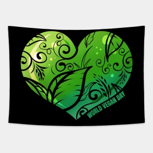 Green Heart With Ornaments, Veganism World Vegan Day Tapestry