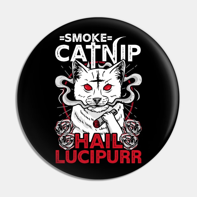 Smoke Catnip Hail Satan - Satanic Cat Symbols Gift Pin by biNutz