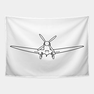 Vintage Supermarine Spitfire fighter aircraft wheels down outline graphic (black) Tapestry