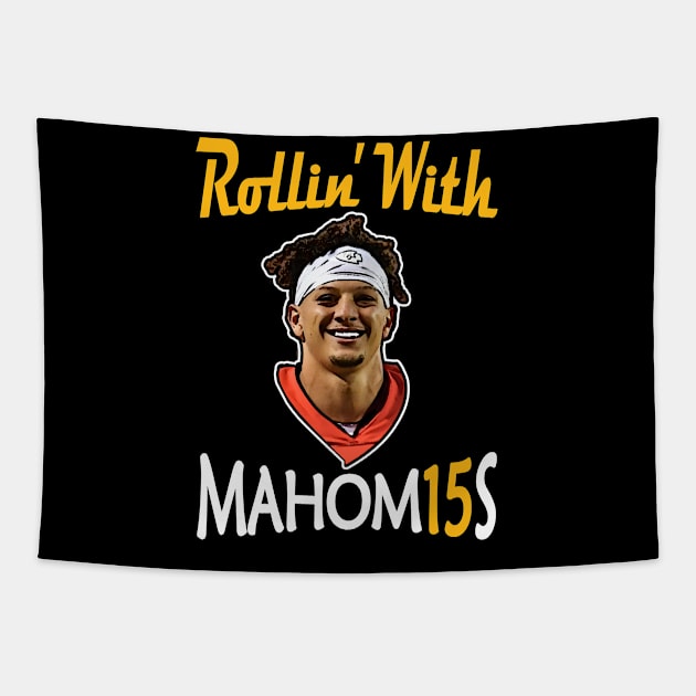 Rollin' with Mahomies Funny Kansas City Football Tapestry by FFFM