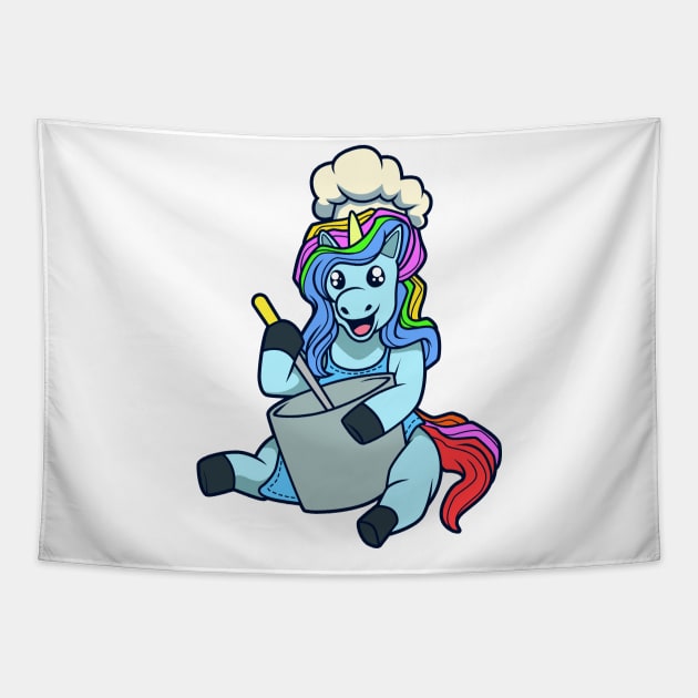 Cartoon unicorn chef Tapestry by Modern Medieval Design