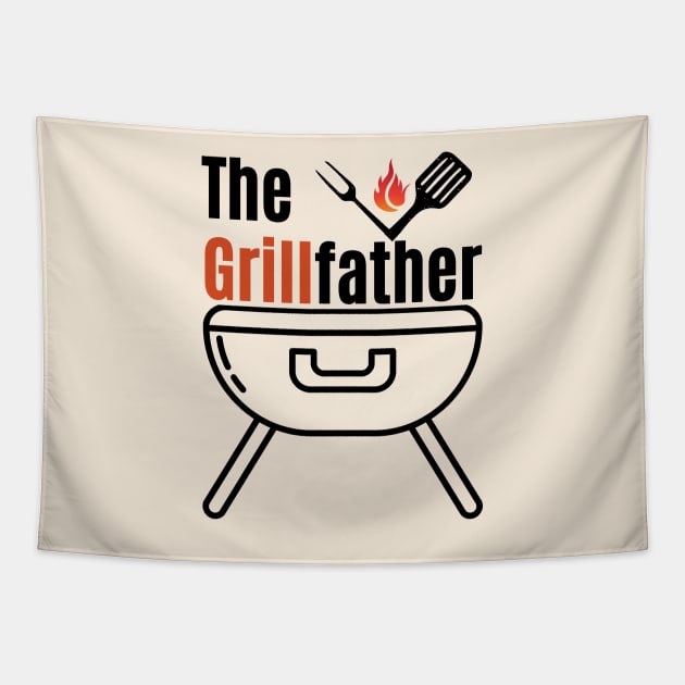 The Grillfather, Funny Grilling Chef Dad Father's Day Tapestry by Motistry