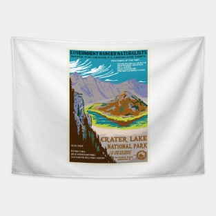 Retro WPA Poster of Crater Lake National Park Reimagined for the Future with Climate Change Tapestry