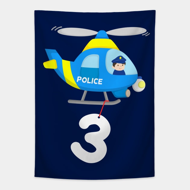 3rd Birthday Police Helicopter Boys 3 Years Tapestry by samshirts