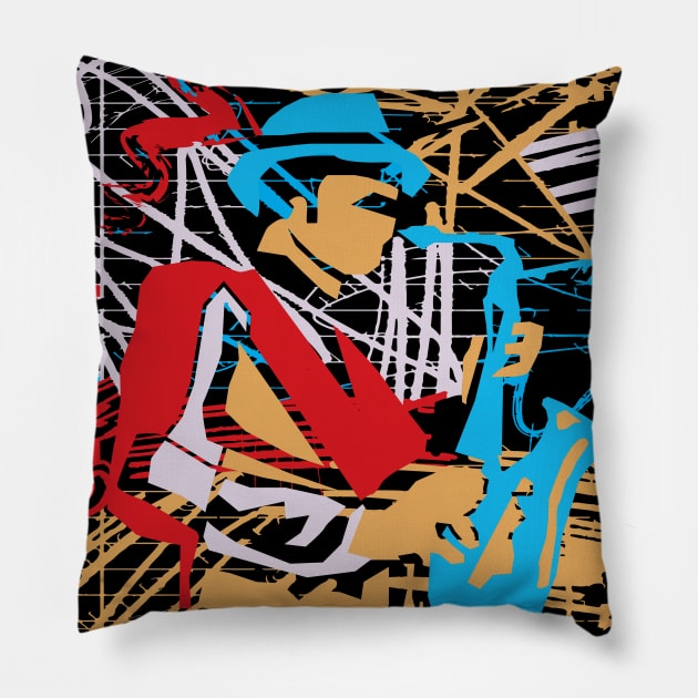 Saxophone Musician Abstract Style Pillow by jazzworldquest