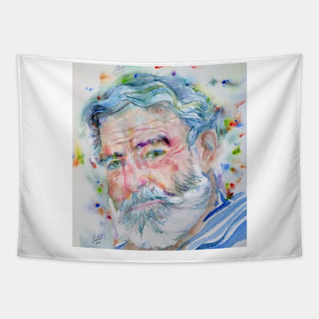 ERNEST HEMINGWAY watercolor portrait .6 Tapestry by lautir