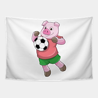 Pig at Soccer Sports Tapestry