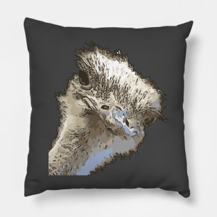 Cute Ostrich Bird Face Black Outline Art Pillow