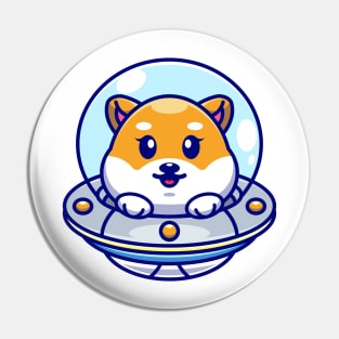 Cute shiba inu dog flying with spaceship ufo cartoon Pin