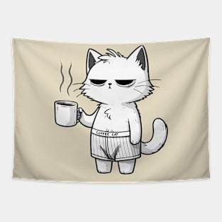 tired cat with coffee Tapestry