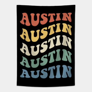 Vintage Austin Texas Hippie Retro Wavy Text Tapestry