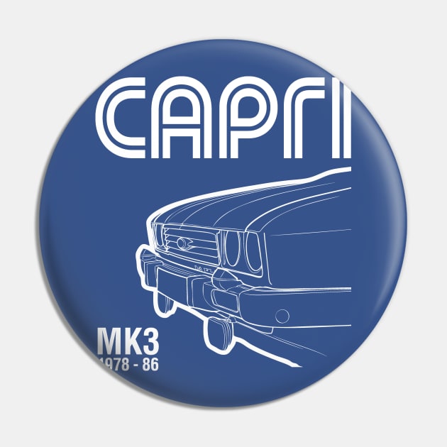 Retro 1978 - 1986 Capri MK3 T-Shirt Design Pin by funkymonkeytees