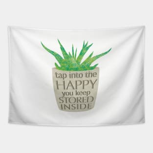 Succulent Happy Storage | Lime Green Aloe Plant | Inspirational Quote Tapestry