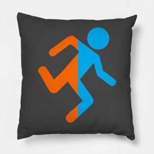 Portal guy Orange and Blue Pillow