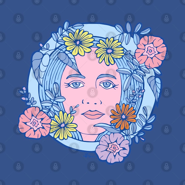 Pale Blue Floral Pink Woman by Julia Moon