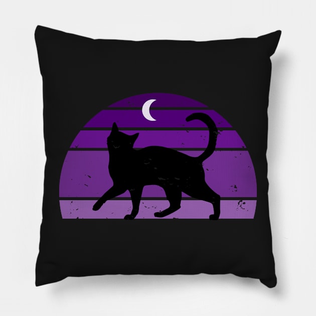 Purple Retro sunset Cat Pillow by WassilArt