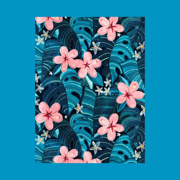 Moody Tropical Pattern in Cyan and Sapphire with Pink by micklyn