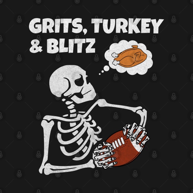 Grits Turkey and Blitz Funny Football Skeleton by Cosmic Dust Art