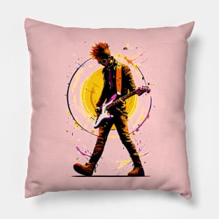 punk rock guitar player graffiti art Pillow