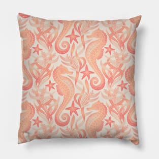 Sweet Seahorses and Starfish Pattern in Peach Pillow