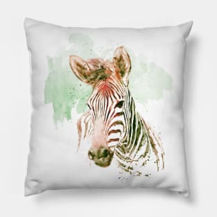 Watercolor Portrait - Zebra Head Pillow