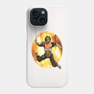 Warrior woman leaping from flames sword and armor Phone Case