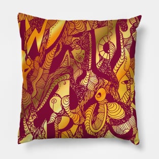 Abstract Wave of Thoughts No 4 Burgundy Gold Pillow